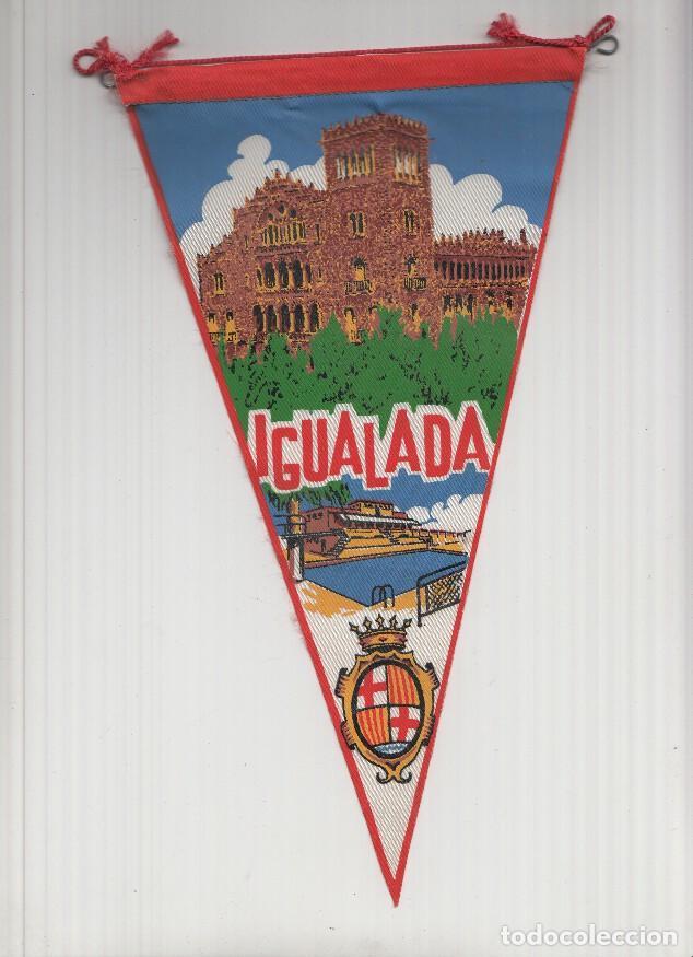 Collection pennants: Banderin: IGUALADA, Barcelona - Ilustracion del Asilo del Sant Crist, Piscina Municipal y escudo de