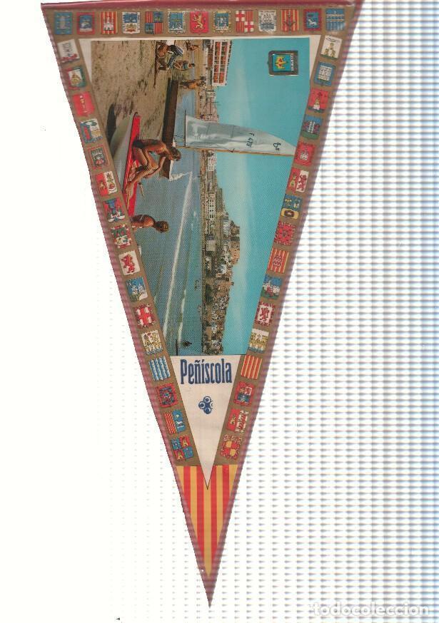 Bandierine di collezione: BANDERIN: PE&Ntilde;ISCOLA, Castellon - Imagen a pie de playa de la localidad y peque&ntilde;o velero - VARIOS