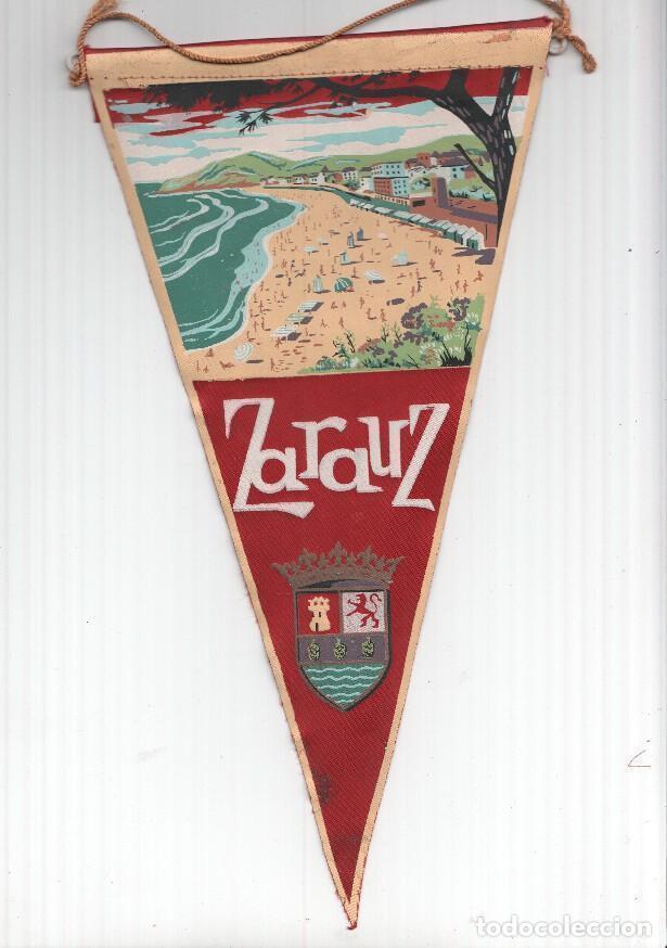 Galhardetes de cole&ccedil;&atilde;o: BANDERIN: ZARAUZ, Guipuzcoa - 4 Ilustracion de la Playa de Zarauz y Escudo de la localidad - VARIOS