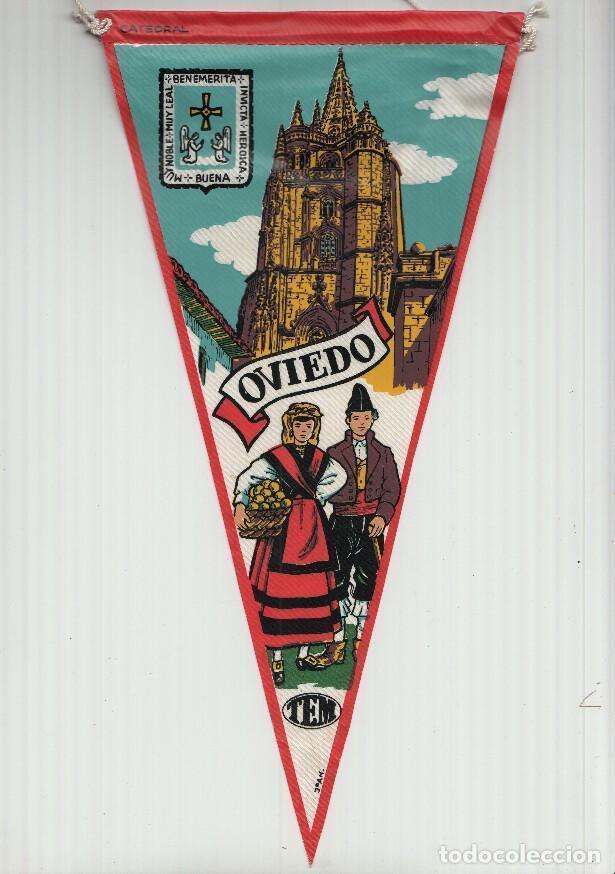 Collection pennants: BANDERIN: TEM OVIEDO - Ilustracion de la CATEDRAL DE OVIEDO, Trajes tipicos y escudo de la localidad