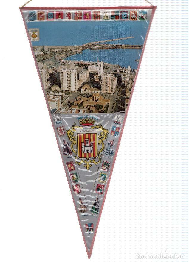 Bandierine di collezione: BANDERIN: CASTELLON, Castellon - Vista aerea del Puerto y la ciudad de Castellon y escudo de la loca