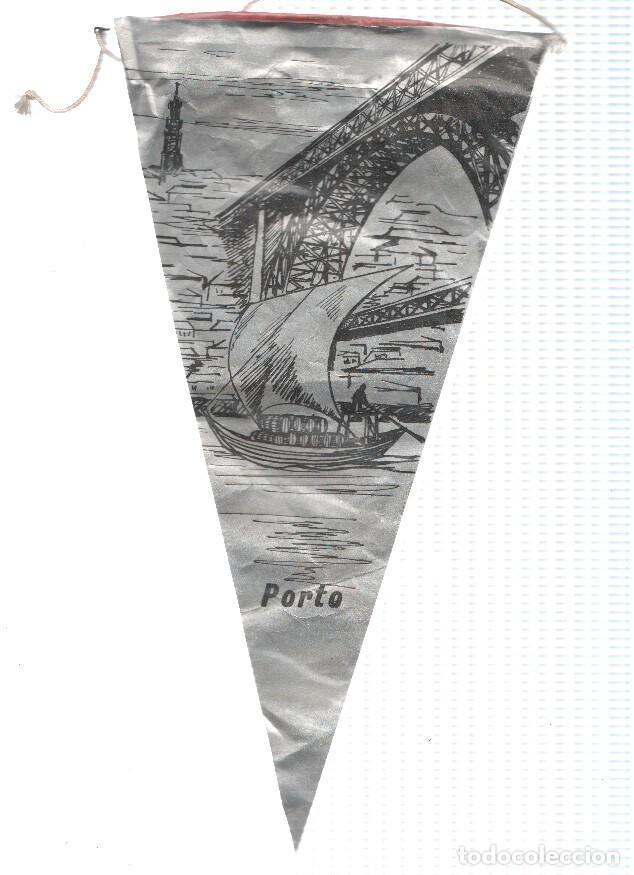 Fanions de collection: BANDERIN: PORTO (Portugal) - Ilustracion en blanco y negro de puente y barco a su paso por Porto. -