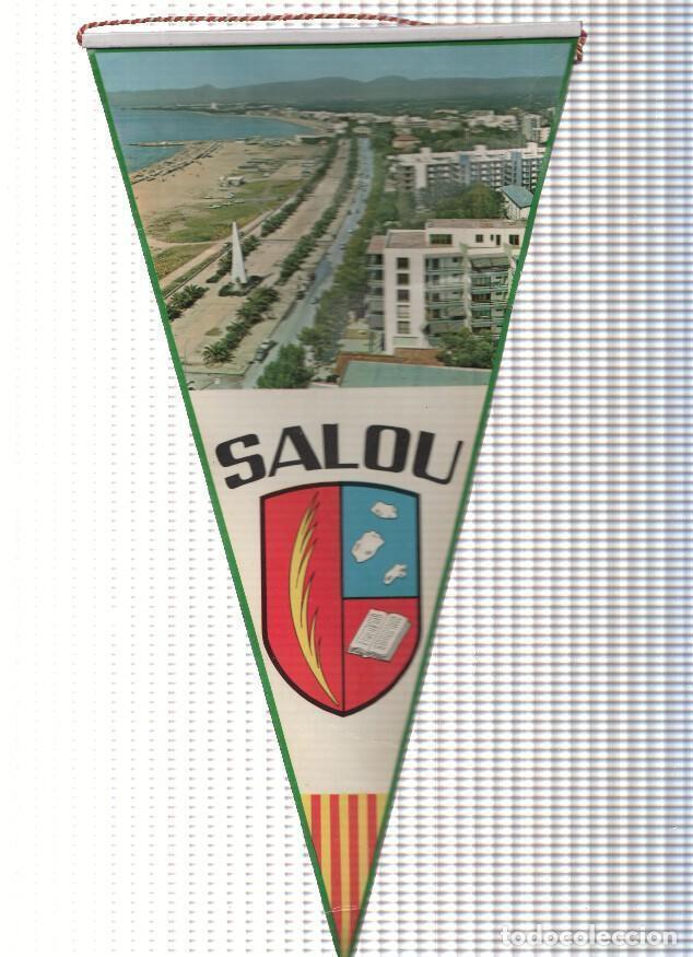 Fanions de collection: BANDERIN: SALOU - Imagen aerea de la poblacion y escudo de la localidad y mapa en parte posterior -