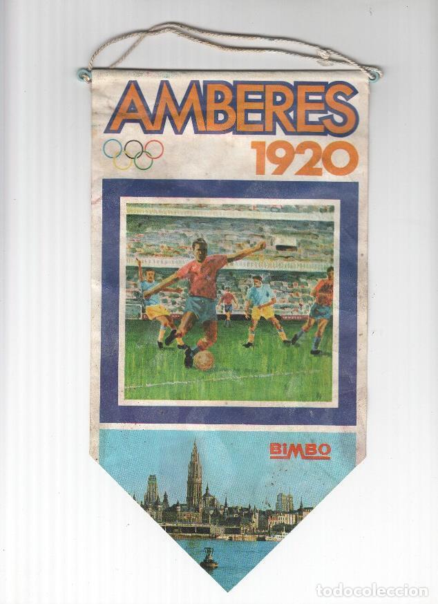 Fanions de collection: BANDERIN: AMBERES 1920 BIMBO - Incluye ficha del portero Zamora con foto en parte trasera - VARIOS