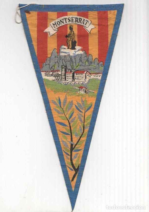 Fanions de collection: BANDERIN: MONTSERRAT, Catalunya - Vista de la Abadia de Montserrat, Monta&ntilde;a y la Virgen de la Morene