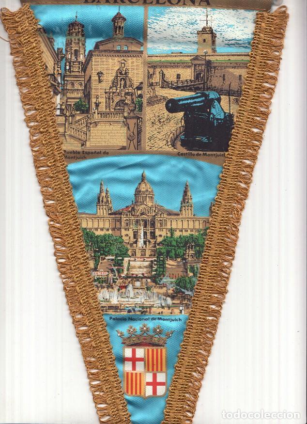 Fanions de collection: BANDERIN: BARCELONA - Ilustraciones del Pueblo Espa&ntilde;ol, Castillo de Montjuich y Palacio Nacional de