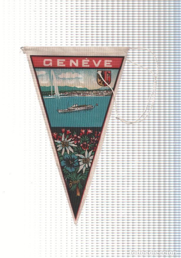 Banderines de colecci&oacute;n: BANDERIN: GENEVE / Ginebra - Ilustracion del Lago Leman con chorro de agua y Cantones Suizos en Tras