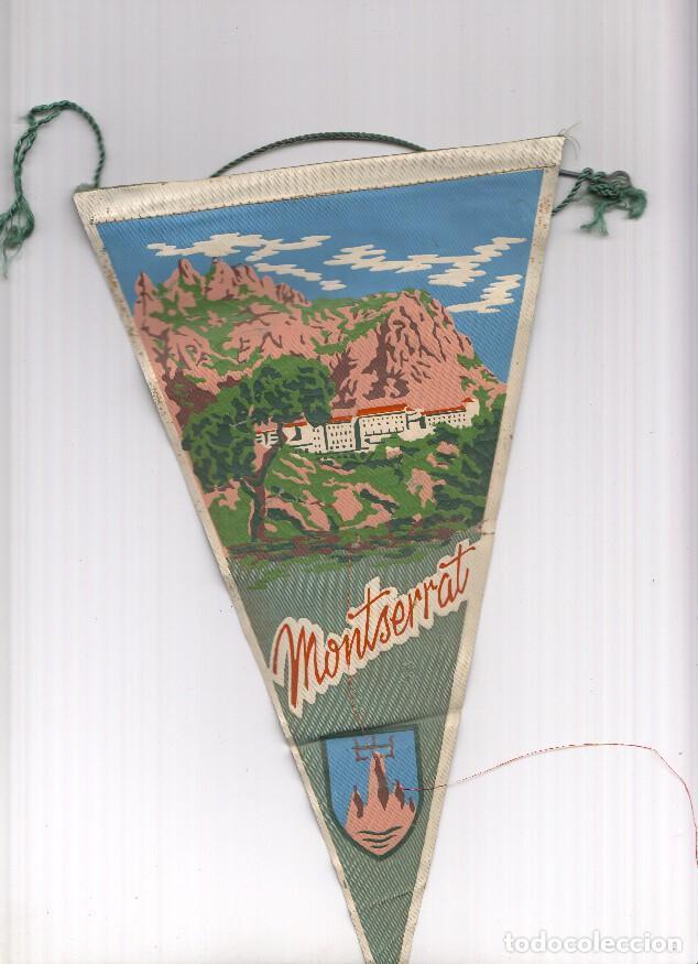 Fanions de collection: BANDERIN: MONTSERRAT - Ilustracion lejana de la Abadia y la monta&ntilde;a, con escudo - VARIOS