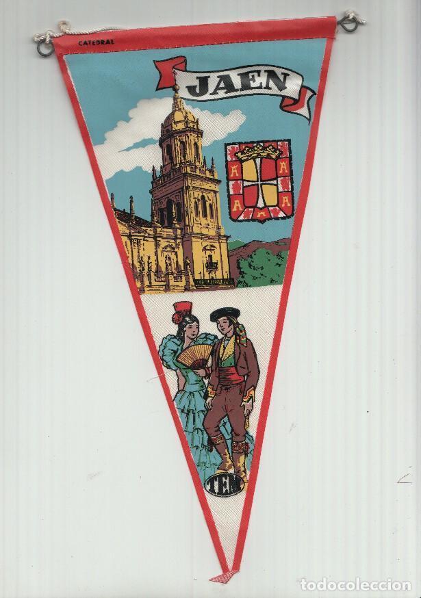 Fanions de collection: BANDERIN: TEM JAEN - Ilustracion de la CATEDRAL DE JAEN, Trajes tipicos y escudo de la localidad - J