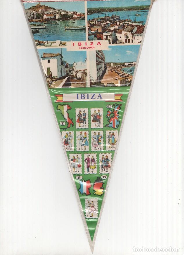 Fanions de collection: BANDERIN: IBIZA - Imagenes de la Ciudad de Ibiza, Mapa de Espa&ntilde;a en Trasera. - Varios