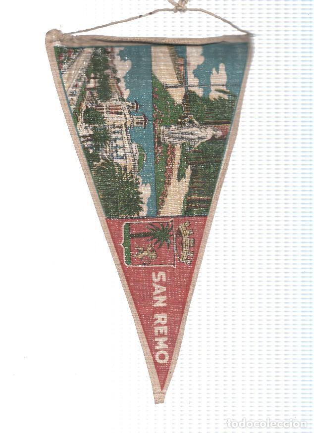 Fanions de collection: BANDERIN: SAN REMO (Italia) - Vista del Casino de San Remo, la estatua de la Primavera y escudo - VA