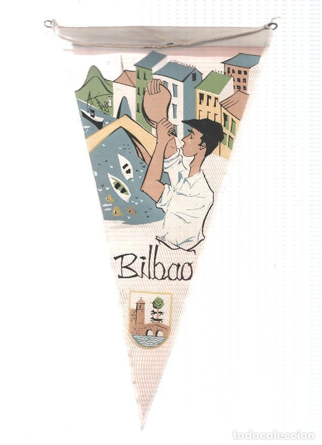 Collection pennants: BANDERIN: BILBAO - Ilustracion de bilbaino bebiendo en bota y escudo de la localidad - VARIOS