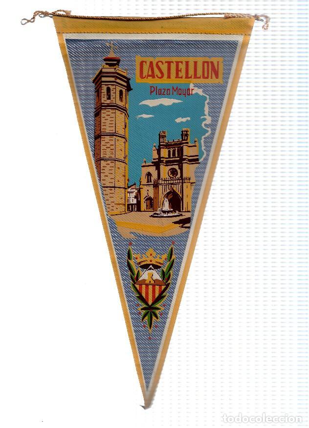 Fanions de collection: BANDERIN: CASTELLON - Ilustracion de la Plaza Mayor de Castellon y escudo de la localidad - VARIOS