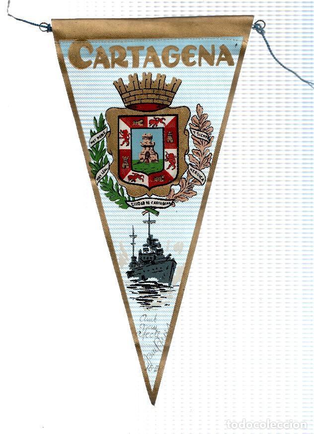 Fanions de collection: BANDERIN: CARTAGENA - Ilustracion del escudo de la localidad y buque de guerra. - VARIOS