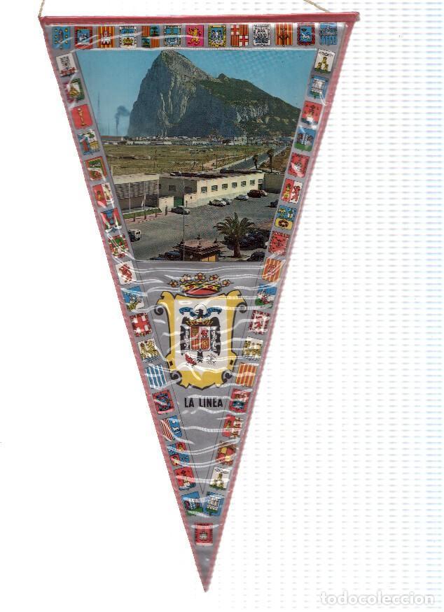 Collection pennants: BANDERIN: LA LINEA DE LA CONCEPCION, Cadiz - Vista lehja del pe&ntilde;on de Gibraltar y escudo de la local