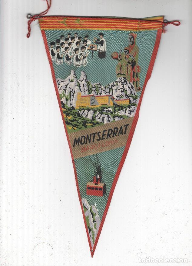 Fanions de collection: BANDERIN: MONTSERRAT, Barcelona - Vistas de Basilica, Virgen de Montserrat, Escolanets y Teleferico.