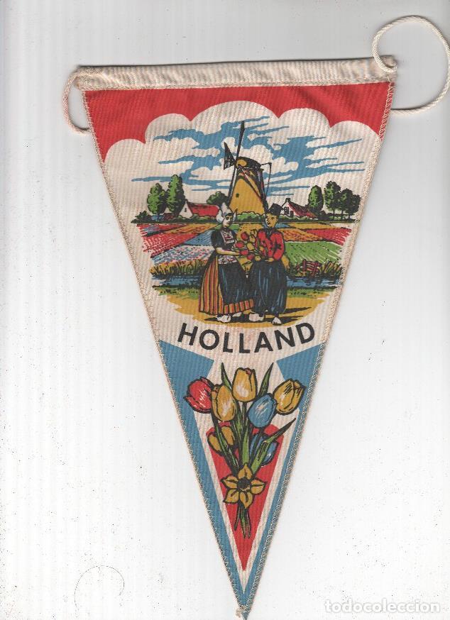 Fanions de collection: BANDERIN: HOLANDA - Vista de trajes tipicos, molino y tulipanes - VARIOS