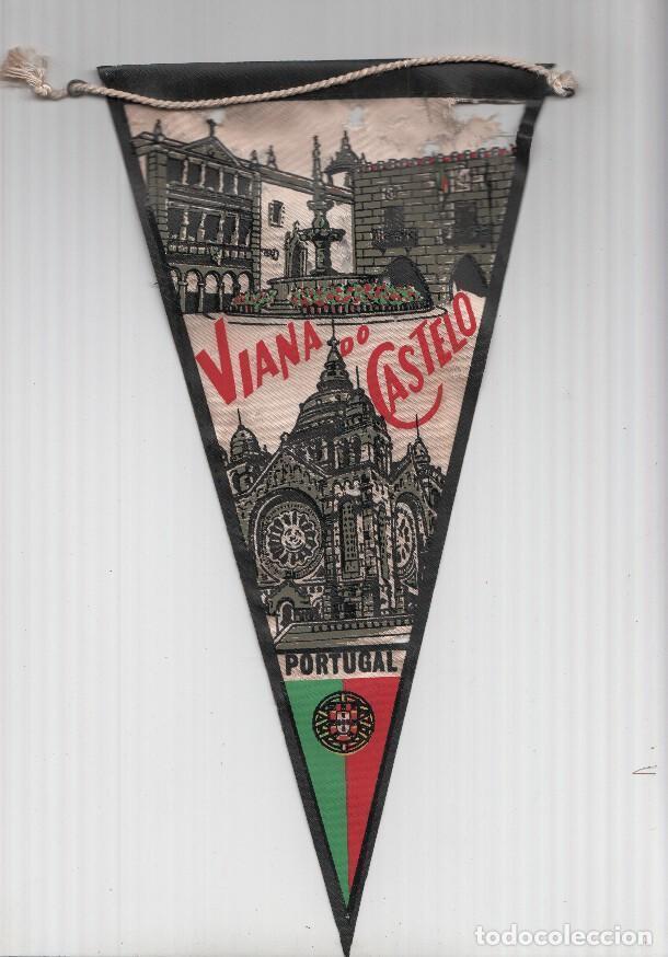 Fanions de collection: BANDERIN: VIANA DO CASTELO, Portugal - Ilustracion del Templo de Santa Luzia y fuente de la Plaza de