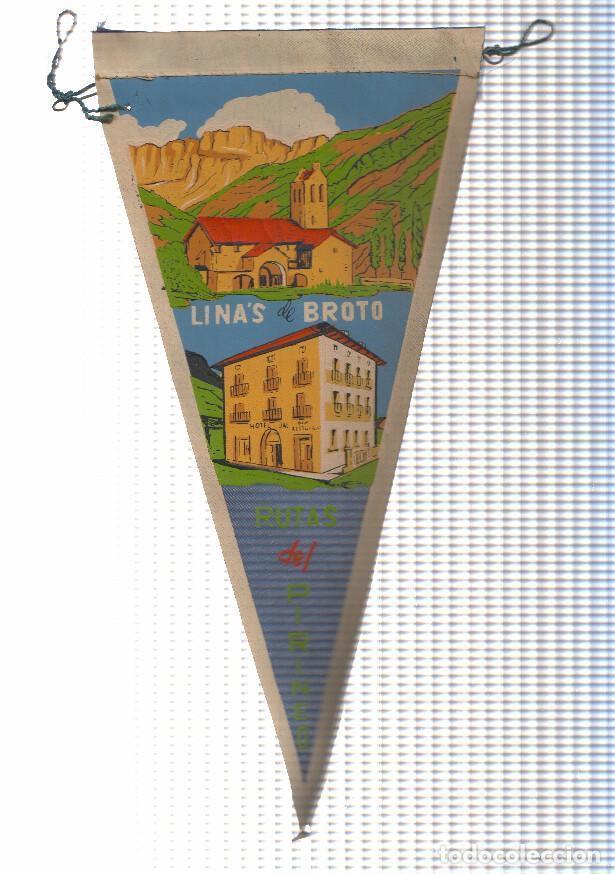 Collection pennants: BANDERIN: LINAS DE BROTO, Huesca - Ilustracion de la Iglesia de San Miguel de Linas de Broto y Hotel