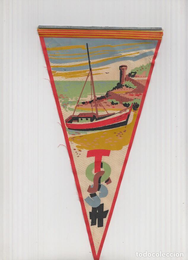 Galhardetes de cole&ccedil;&atilde;o: Banderin: TOSSA DE MAR, Girona - Ilustracion desde la Playa de barca y Castillo de Tossa de Mar - VA