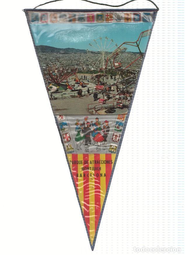 Fanions de collection: Banderin: BARCELONA - Imagen del Parque de Atracciones de Montjuich y vistas de la ciudad - Varios