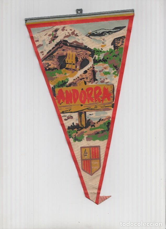 Fanions de collection: Banderin: ANDORRA - Ilustracion de escena alpina con rio, Casa y Escudo de la localidad - VARIOS