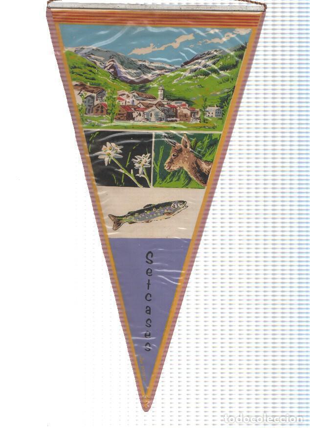 Bandierine di collezione: Banderin: SETCASES, Girona - Ilustracion de la localidad, flor, Isard y trucha de rio - Varios