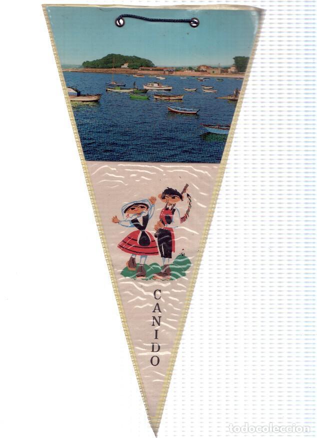 Collection pennants: BANDERIN: CANIDO, Vigo - Vista del puerto, barcas e ilustracion de trajes tipicos galllegos - Varios