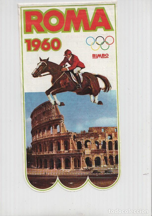 Fanions de collection: BANDERIN: BIMBO, ROMA 1960 - Ilustracion hipica y Coliseo. Ficha de Wilma Rudolph con foto en traser