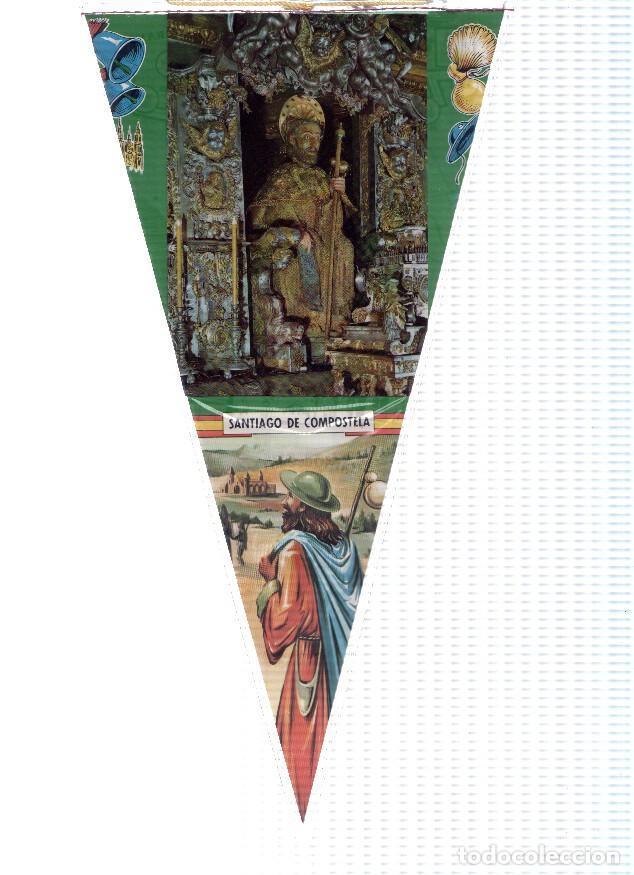 Fanions de collection: BANDERIN: SANTIAGO DE COMPOSTELA - Imagen del Santo y Mapa del Camino en trasera - Varios