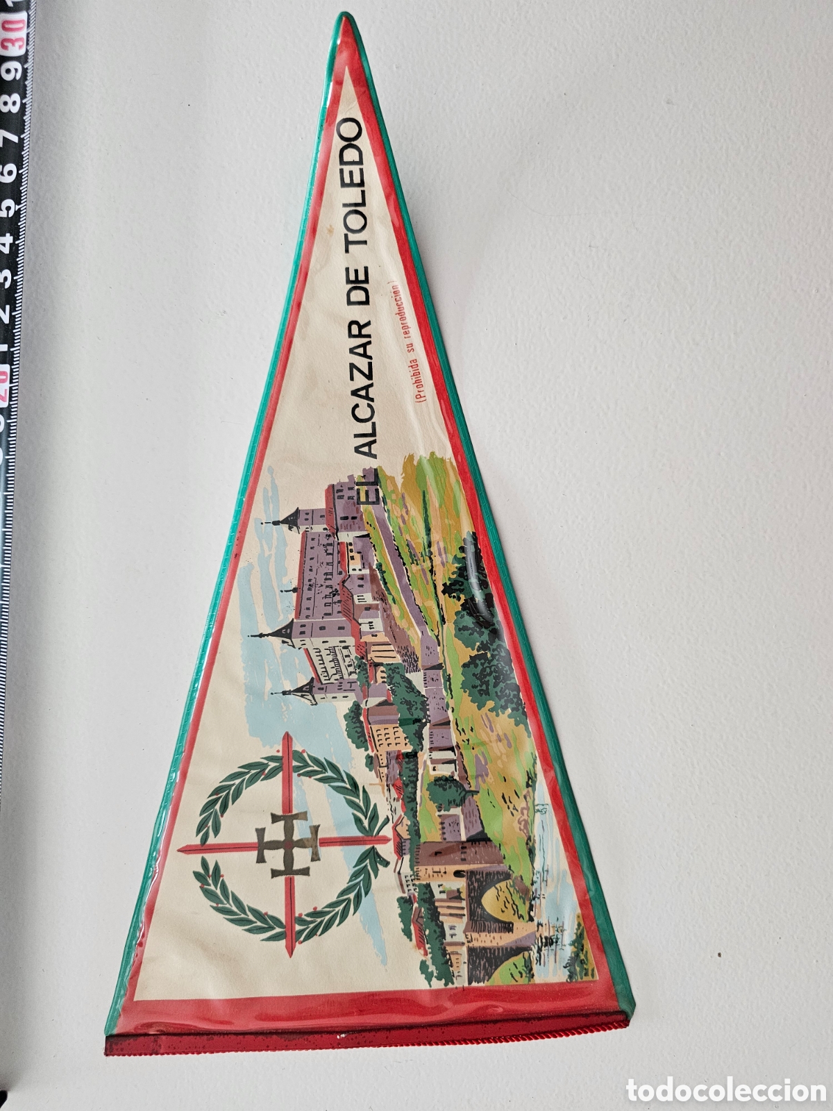 Banderines de colecci&oacute;n: Bander&iacute;n del Alcazar de Toledo 1950s 1960s Cruz Santiago con Laureles