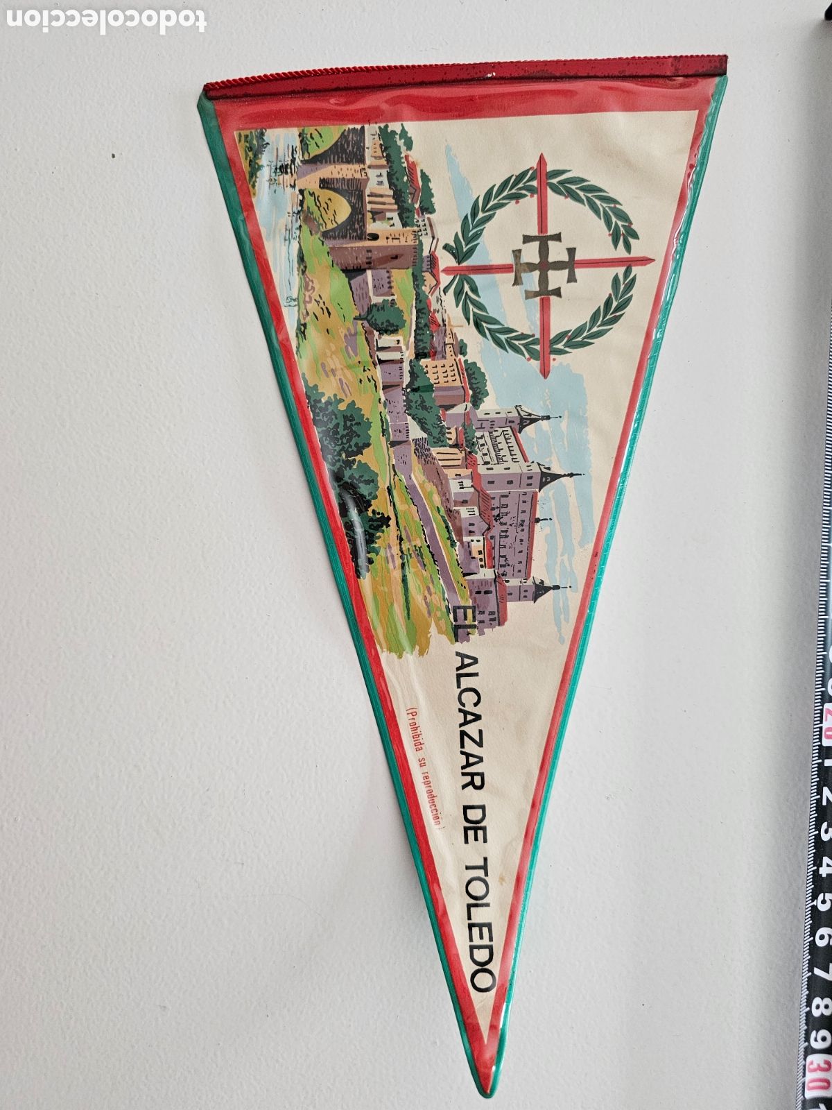 Banderines de colecci&oacute;n: Bander&iacute;n del Alcazar de Toledo 1950s 1960s Cruz Santiago con Laureles