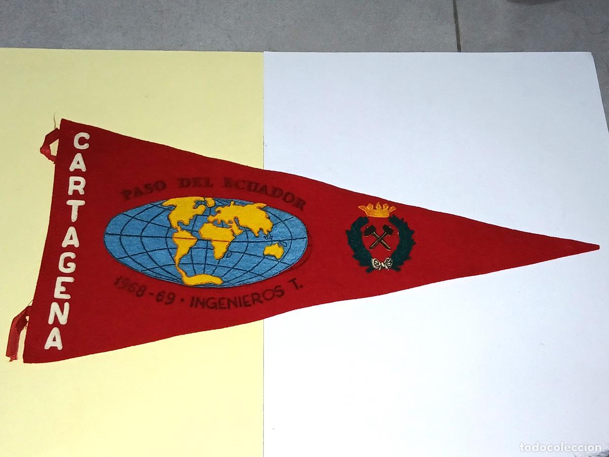 Banderines de colecci&oacute;n: Bander&iacute;n paso del Ecuador Ingenieros t&eacute;cnicos de minas, Cartagena 1968-69, 37 cm de largo