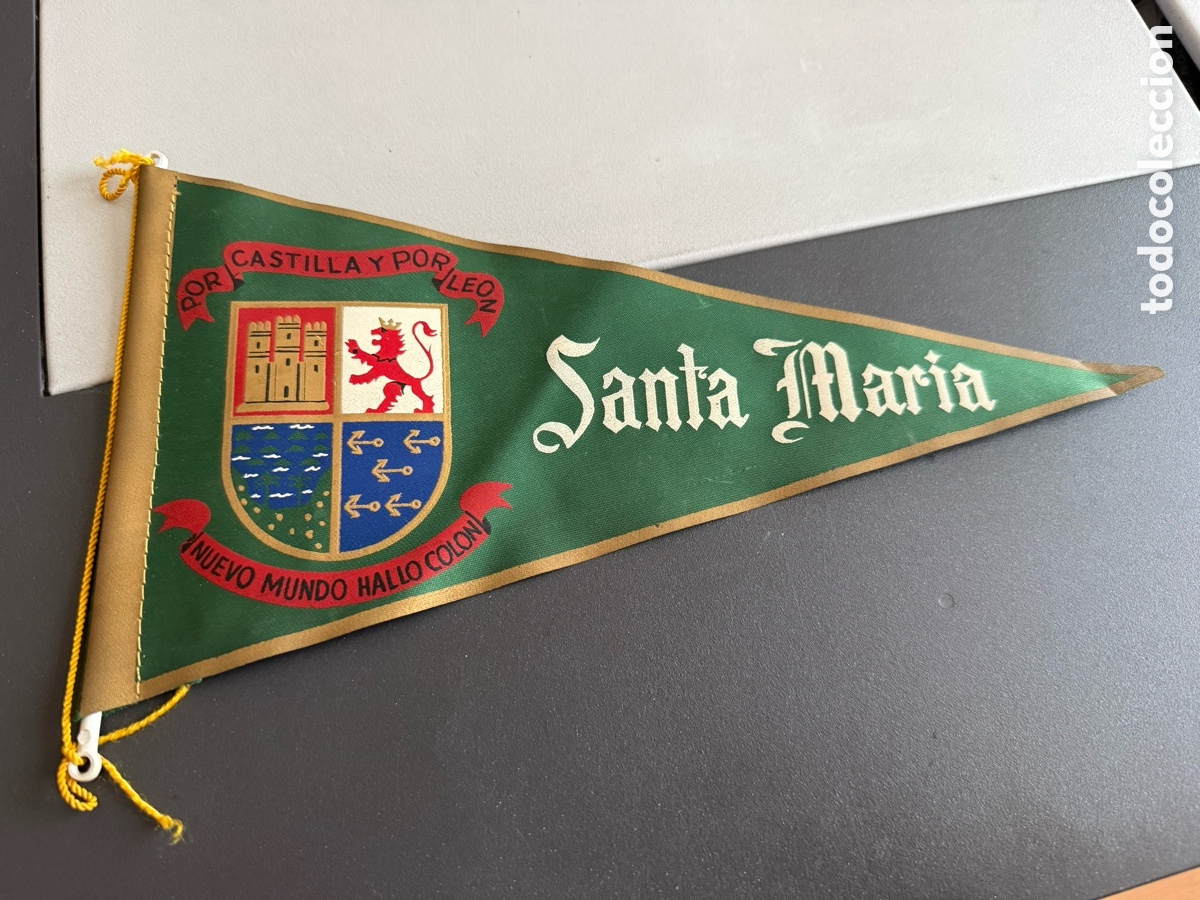 Banderines de colecci&oacute;n: BANDERIN POR CASTILLA Y POR LEON NUEVO MUNDO HALLO COLON. SANTA MARIA. C. 1960