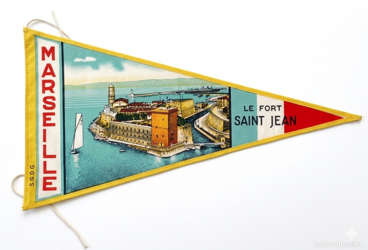 Banderines de colecci&oacute;n: Marseille - Le Fort Saint Jean - Francia - Bander&iacute;n vintage