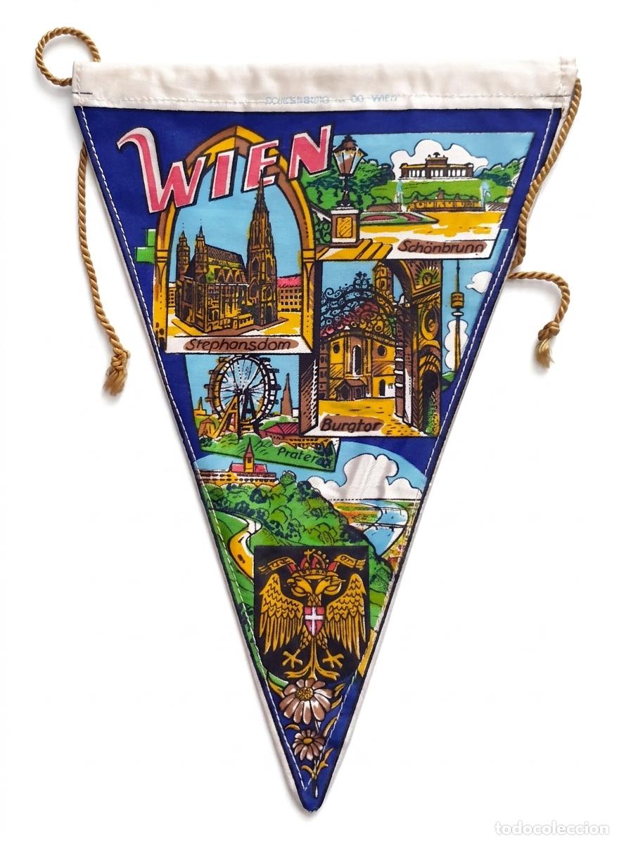 Banderines de colecci&oacute;n: Wien (Viena) - Austria - Monumentos y Noria del Prater - Bander&iacute;n vintage