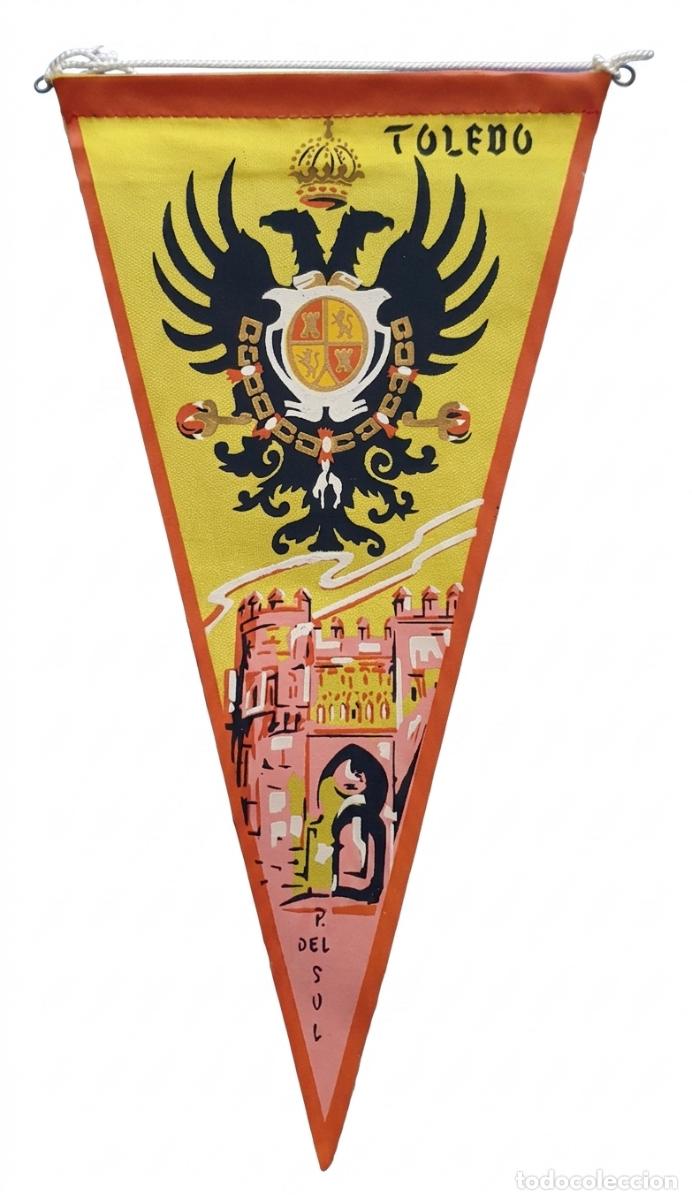 Banderines de colecci&oacute;n: Toledo - Escudo &Aacute;guila Bic&eacute;fala y Puerta del Sol - Bander&iacute;n vintage