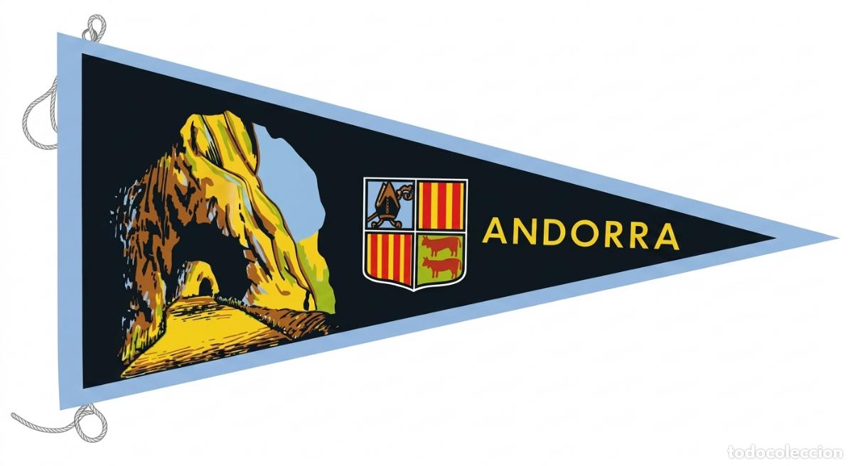 Banderines de colecci&oacute;n: Andorra - T&uacute;neles de monta&ntilde;a y Escudo oficial - Bander&iacute;n vintage
