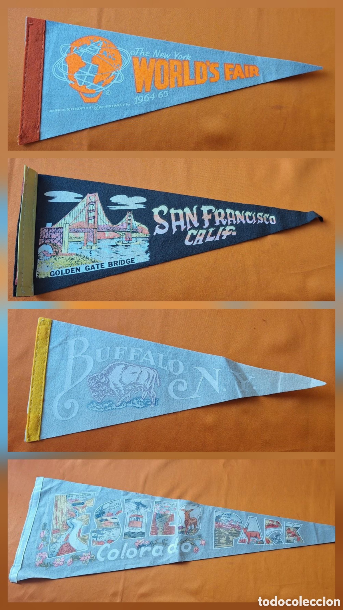 Banderines de colecci&oacute;n: Lote de 4 Antiguos Banderines Estados Unidos - USA -