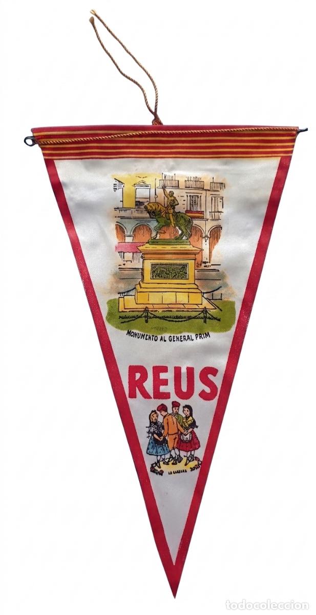 Banderines de colecci&oacute;n: Reus - Tarragona - Monumento al General Prim y Sardana - Bander&iacute;n vintage