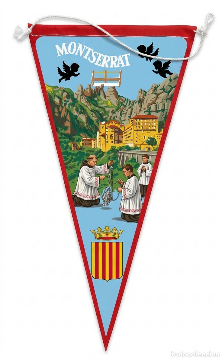 Banderines de colecci&oacute;n: Montserrat - Catalu&ntilde;a - Monasterio y Escolan&iacute;a - Bander&iacute;n vintage