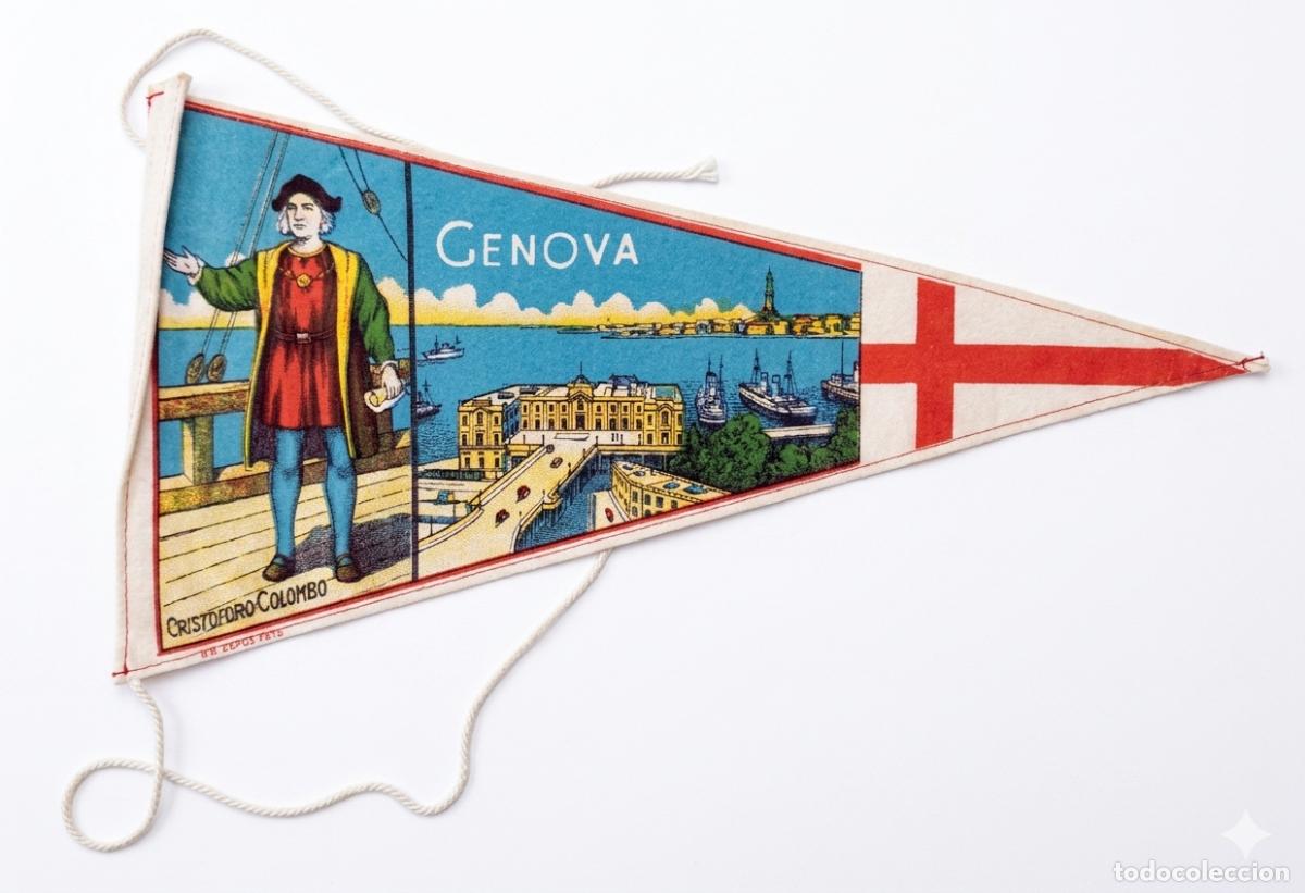 Banderines de colecci&oacute;n: Genova - Italia - Cristoforo Colombo y Puerto - Bander&iacute;n vintage