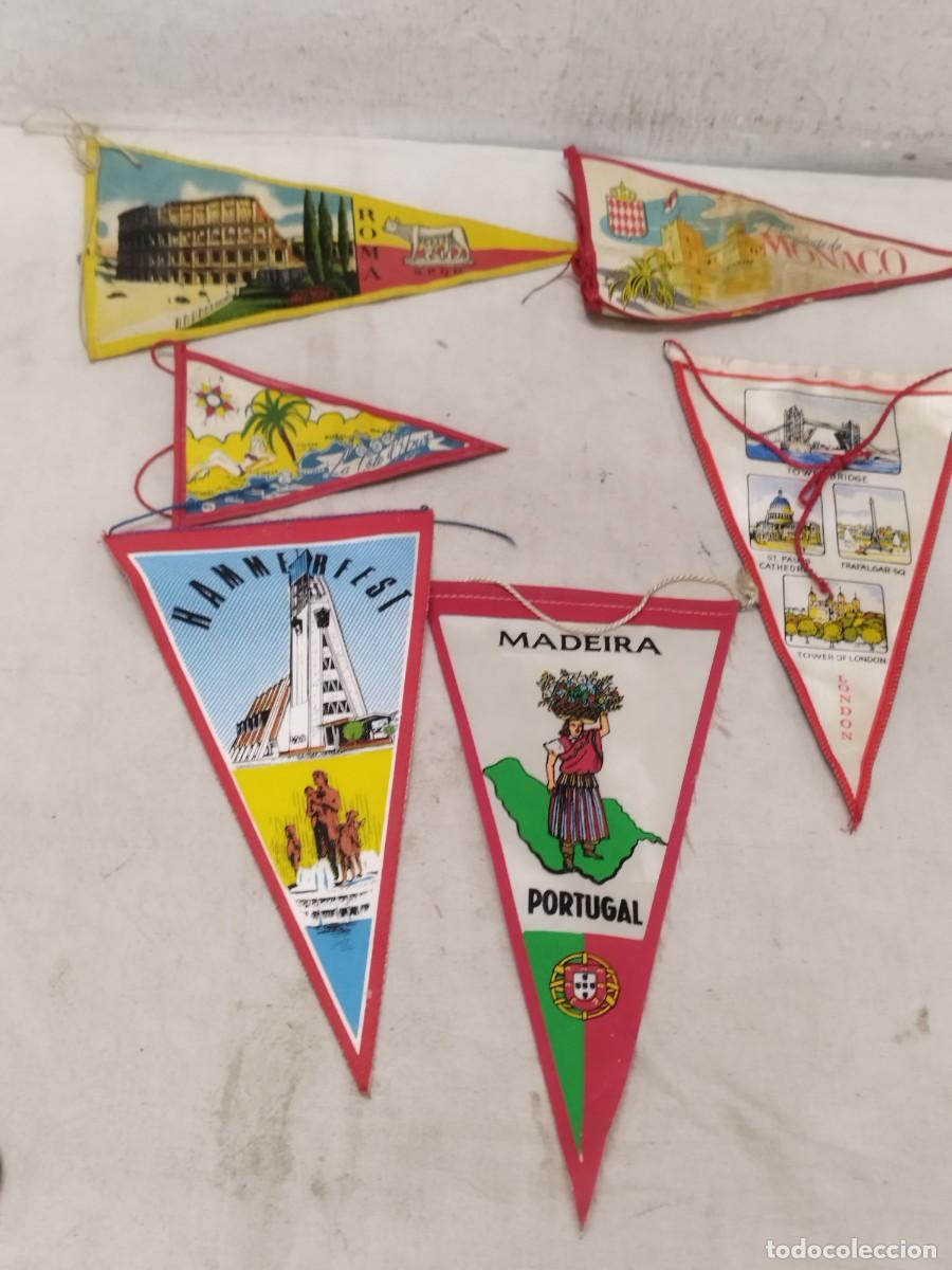 Galhardetes de cole&ccedil;&atilde;o: Lote de 6 banderines europeos. Portugal, Londres, Roma, Nice, Madeira, M&oacute;naco.