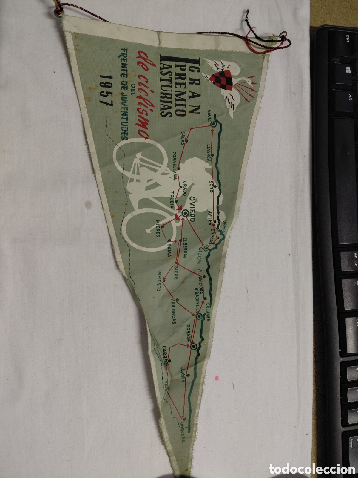 Banderines de colecci&oacute;n: BANDERIN I GRAN PREMIO ASTURIAS DE CICLISMO DEL FRENTE DE JUVENTUDES 1957.LEER DESCRIPCION