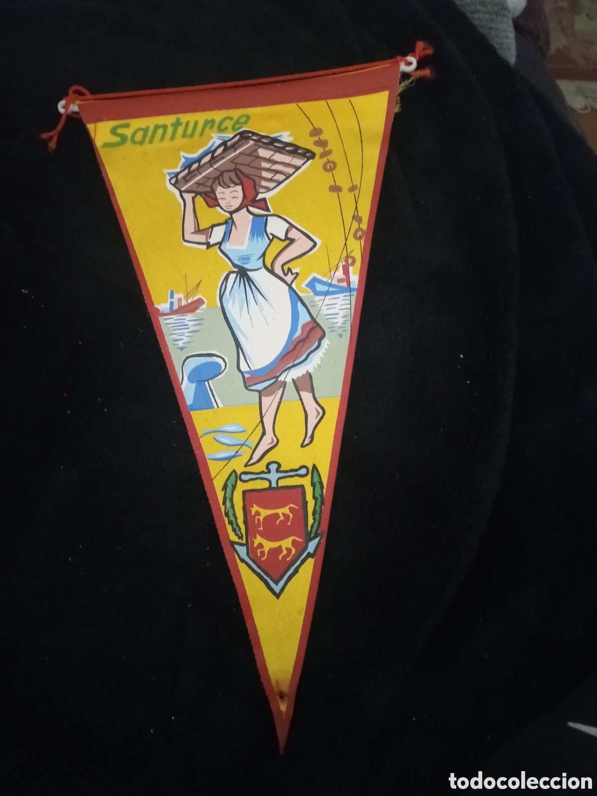 Banderines de colecci&oacute;n: Antiguo banderin de Santurce, 26,5 cm de altura
