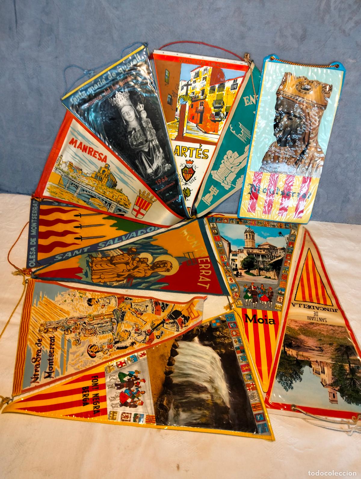Banderines de colecci&oacute;n: Lote banderines vintage banderas Catalu&ntilde;a Catalunya central Montserrat Bages recuerdo a&ntilde;os 80-90