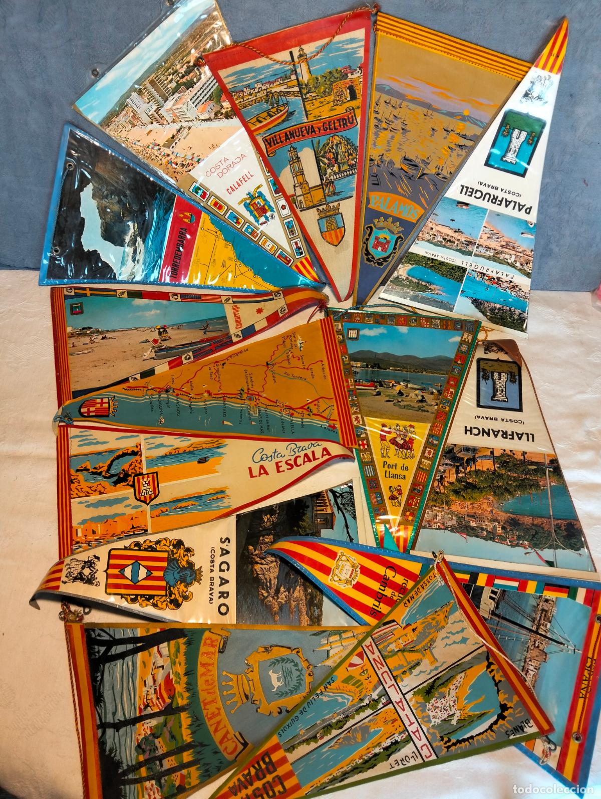 Galhardetes de cole&ccedil;&atilde;o: Lote banderines vintage banderas Catalu&ntilde;a Catalunya costa brava daurada calafell recuerdo a&ntilde;os 80-90