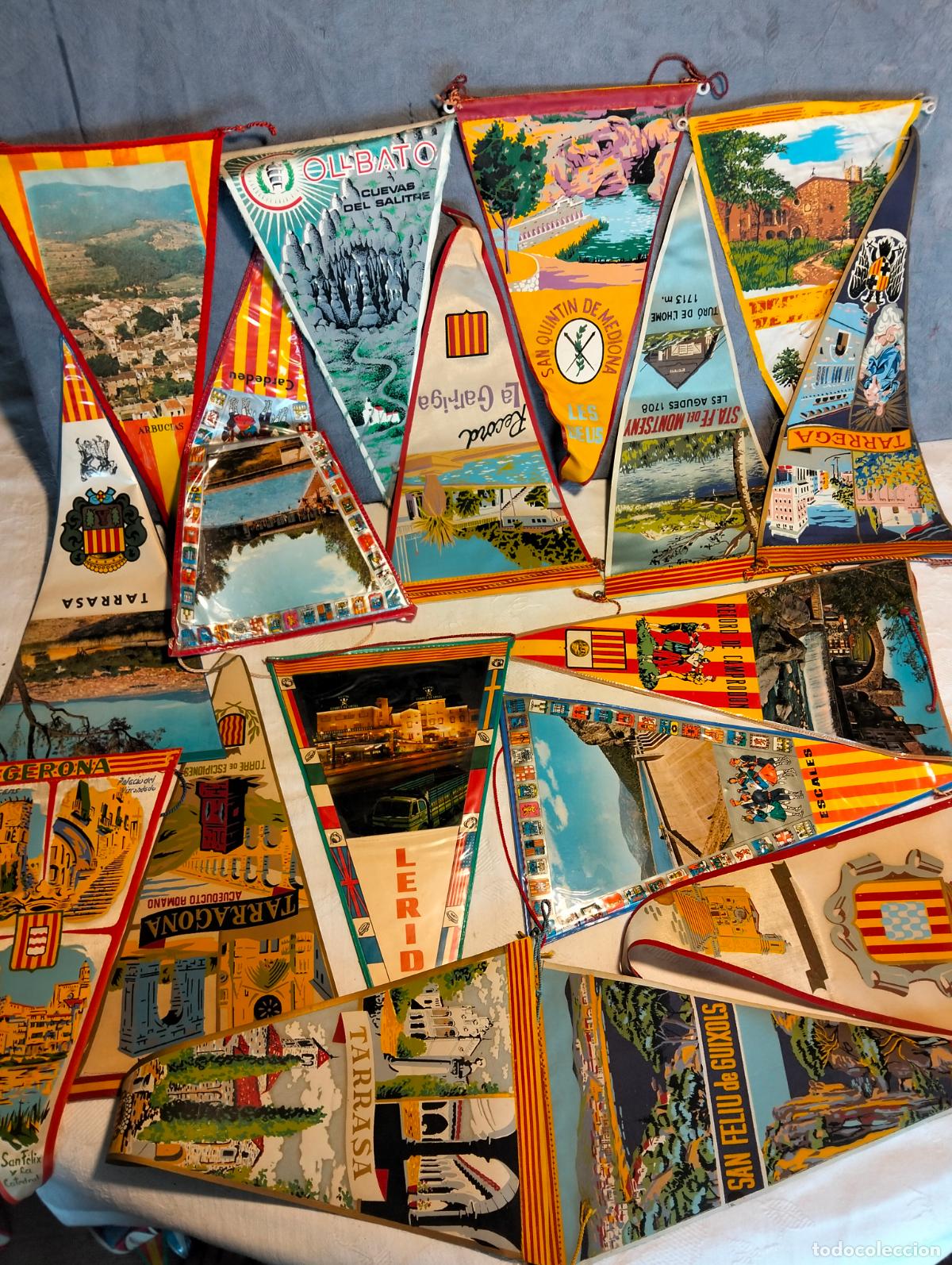 Banderines de colecci&oacute;n: Lote banderines vintage banderas Catalu&ntilde;a Catalunya ciudades y pueblos recuerdo a&ntilde;os 80-90