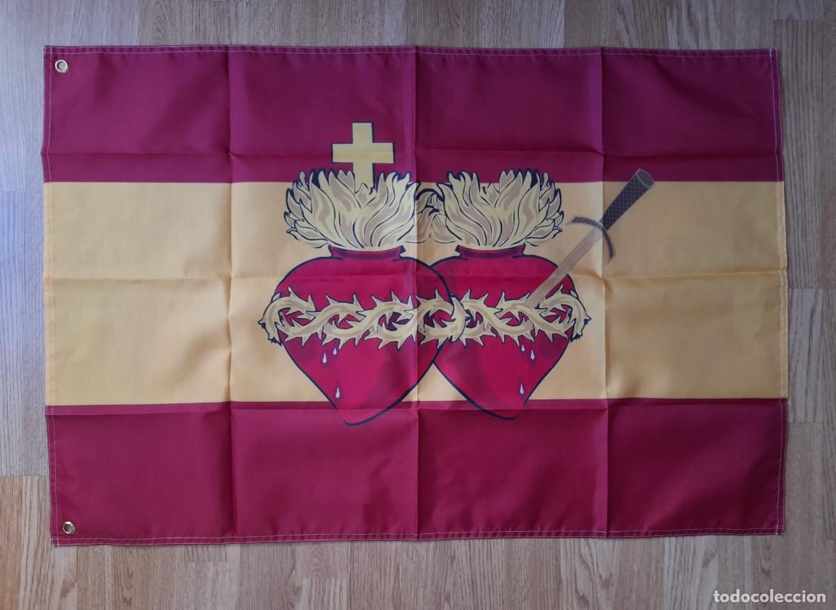 Bandierine di collezione: Bandera Sagrado Coraz&oacute;n de Jes&uacute;s e Inmaculado Coraz&oacute;n de Mar&iacute;a. Bandera Espa&ntilde;a
