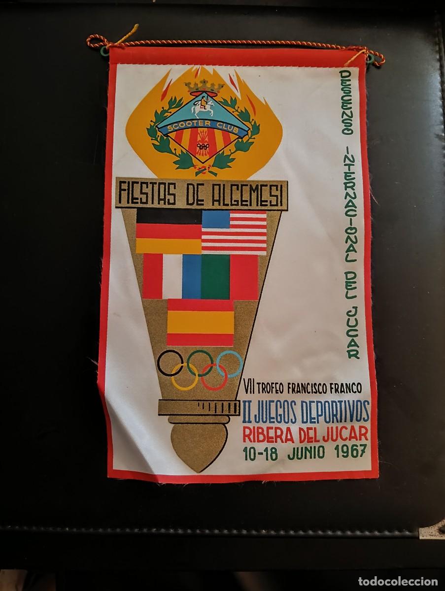 Sammlung von Wimpeln: BANDERIN EN TELA DE SEDA CLUB SCOOTER ALGEMESI - FIESTAS 1967 - DESCENSO INTERNACIONAL DEL JUCAR